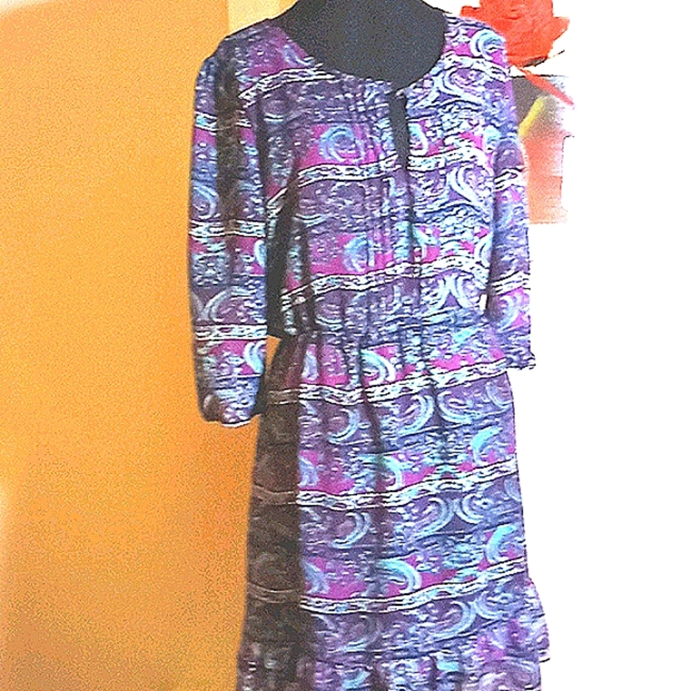 Purple paisley dress with 3/4 sleeves